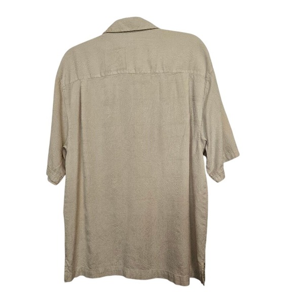 Jamaica Jaxx Mens Beige Silk Jacquard Short Sleeve Button Up Shirt L G - Picture 2 of 8